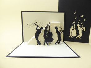 Carte pop-up Musiciens jazz marque Mam'zelle Pop-Up