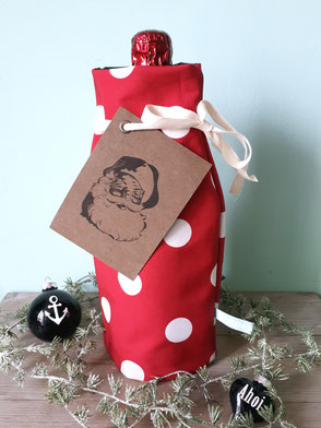 Flaschenkühler für Sektflaschen Weihnachtsmotiv Santa Claus rot weiß Polka Dots
