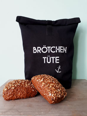 Brotbeutel aus Baumwolle schwarz mit Aufdruck "Brötchentüte"