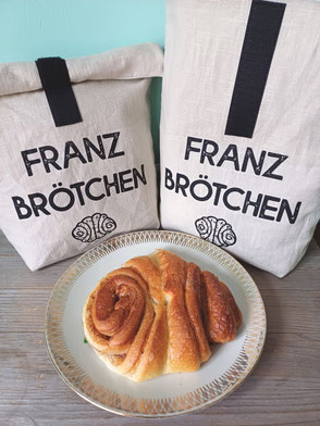 Brotbeutel aus Leinen mit Aufdruck "Franzbrötchen"