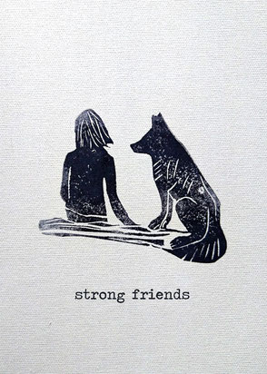Postkarte, Freunde, Strong Friends, Stempel / Postcard, Strong Friends, Stamp Motif