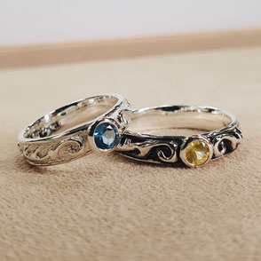 Bague de Promesse Argent 925, Saphir jaune et Topaze Blue London