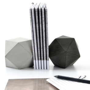 Mixed Concrete Icosahedron and Cuboctahedron Modular Sculpture Bookend Set by PASiNGA