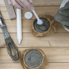 DIY Concrete Candle Holder Tutorial, a wonderfully easy concrete diy with recycled moulds and baking paper to create a tree bark texture! 