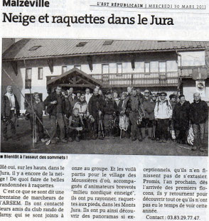 Article ER du 30/03/2011 Séjour raquettes aux Moussières (Jura)