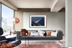 Photo of a modern living room with a Delphicaphoto fine art print on the wall