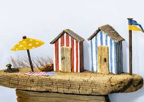 Treibholzkunst Christine Grandt - maritime Postkarte - kleine Häuschen