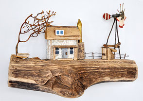 Christine Grandt - Treibholzkunst - maritime Postkarte - kleines Häuschen