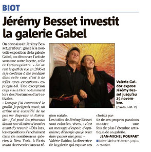 Jérémy Besset, street art, biot, mouans-sartoux, article dans le Nice Matin pour son solo show galerie gabel