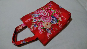 取扱商品/花布/ﾊﾞｯｸﾞ/ﾏﾁ付きﾊﾞｯｸﾞ/牡丹/ﾚｯﾄﾞ