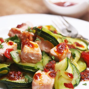 Kerstins Keto, Lachs mit Zucchini und Harissa