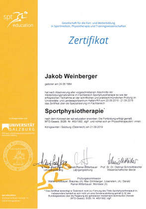 Zertifikat Sportphysiotherapie