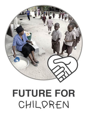 Logo von Future for children mit Bild das eine Frau und mehrere Kinder darstellt.