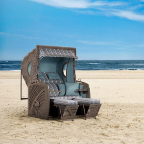 Strandkorb der Serie Amrum von deVries. Hochwertige Gartenmöbel von Teak & More in Gobelsburg, nähe Wien.