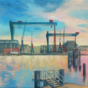 Kiel-Kalender 2027, Kieler Werftkräne, www.astrid-kroemer-malerei.de