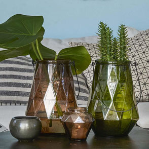 Glas Vase Laterne Windlicht Sara Ambiente Collection raute Brombeer Braun