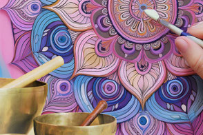 KlangFarben Workshop in Aarau | Kunsttherapie mit Klang | Meditation und Malen mit Simone Scheuner & Sabrina Zumstein
