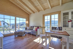 Lichtdurchflutetes Wohnzimmer in einer Zwei-Zimmer-Ferienwohnung im Alb Appartement auf der schwäbischen Alb - Ihre Hotelalternative zwischen Bodensee, Allgäu und Schwarzwald für Wanderurlaub, Geschäftsreise oder Longstay