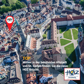 Altstadt St. Gallen mit HOZ Brücke – Standort der Nautischen Akademie Schweiz.