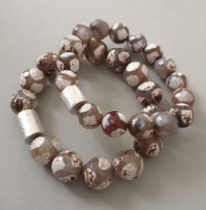  Armbänder aus Achat gefleckt mit Sterlingsilber; Perlenschmuck, Perlen, Süßwasserperlen