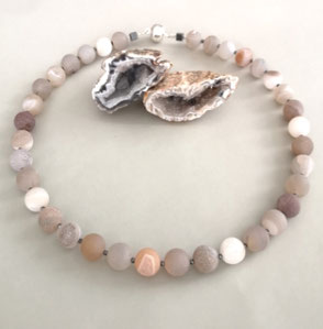 Kette NATUR PUR - Drusenachat matt mit 925er Magnetverschluss; Perlenschmuck, Perlen, Süßwasserperlen