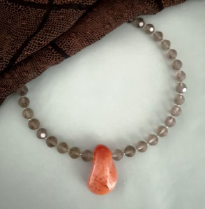 Unikatkette ROTKEHLCHEN -Rauchquarz ud Carneol; Perlenschmuck, Perlenkette, Perlenarmband