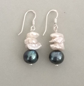 Ohrringe -Perlen blau und weiß, Sterlingssilber; Perlenschmuck, Perlenkette, Perlenarmband