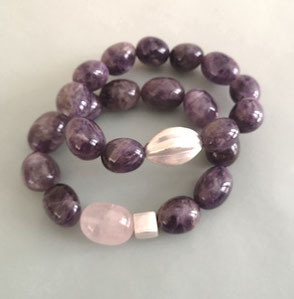 Armbänder Amethystnuggets mit Rosenquarz und Sterlingsilber