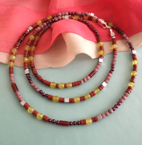 Kette DOUBLE OR SINGLE - div. Steine mit Hämatit; Süßwasserperlen, Perlenkette, Perlenarmband