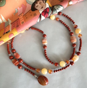 Y-Kette  - Calcit, Carneol, Jaspis und Achat; Perlenschmuck, Süßwasserperlen