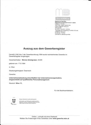 GEWERBEBERECHTIGUNG ZURÜCKGELEGT!
