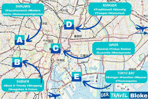 Kartendaten: © OpenStreetMap – Open Database License (ODbL)Karte Tokio - Beste Viertel zum Übernachten