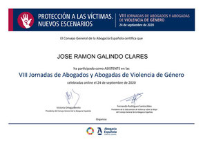 Certificado de asistencia a las 8ª jornadas sobre Violencia de Género.