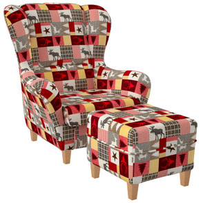 Schwedisch Landhaus Patchwork Elch Hirsch Rot Ohrensessel