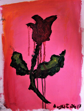 Ölbild Blume Rot Künstler August
