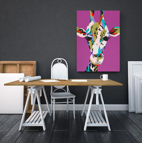 canvas print with colorful giraffe illustration