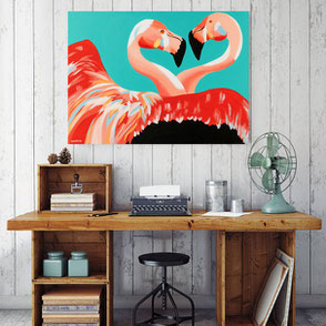 canvas print with colorful flamingo illustration