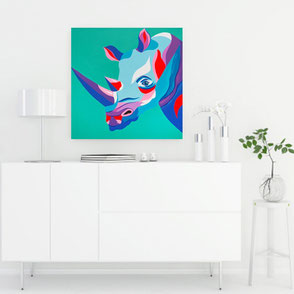 canvas print with colorful rhino illustration