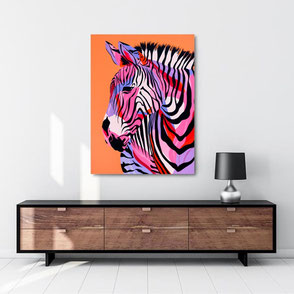 canvas print with colorful zebra illustration