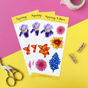 colorful sticker sheet with flower sticker