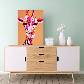 canvas print with colorful giraffe illustration