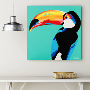 canvas print with colorful tucan illustration