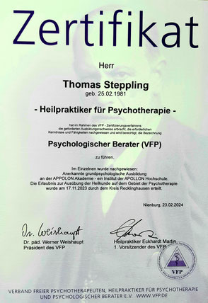 Thomas Steppling - Psychologischer Berater u. Heilpraktiker Psychotherapie in Havixbeck, Nottuln, Billerbeck, Coesfeld, Altenberge, Senden