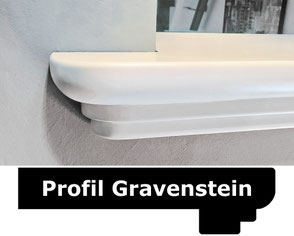 Holzfensterbank aus astfreier Kiefer als erweiterte Form des Gravenstein-Profils mit zusätzlicher, unten angebrachter, profilierter Abdeckleiste – für einen besonders stimmigen Gesamteindruck