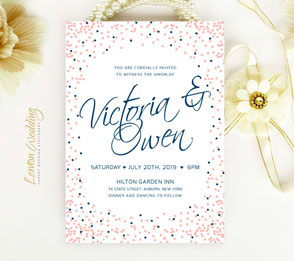 Pink confetti wedding invitations