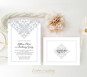 Silver lace wedding invitations