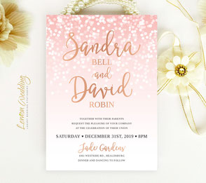 Rose gold and pink wedding invitations