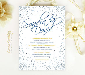 Navy blue and silver wedding invitation