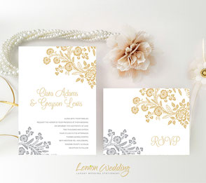 Silver and gold wedding invitations