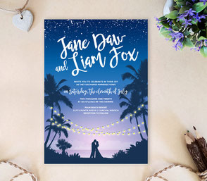 Night beach wedding invitations